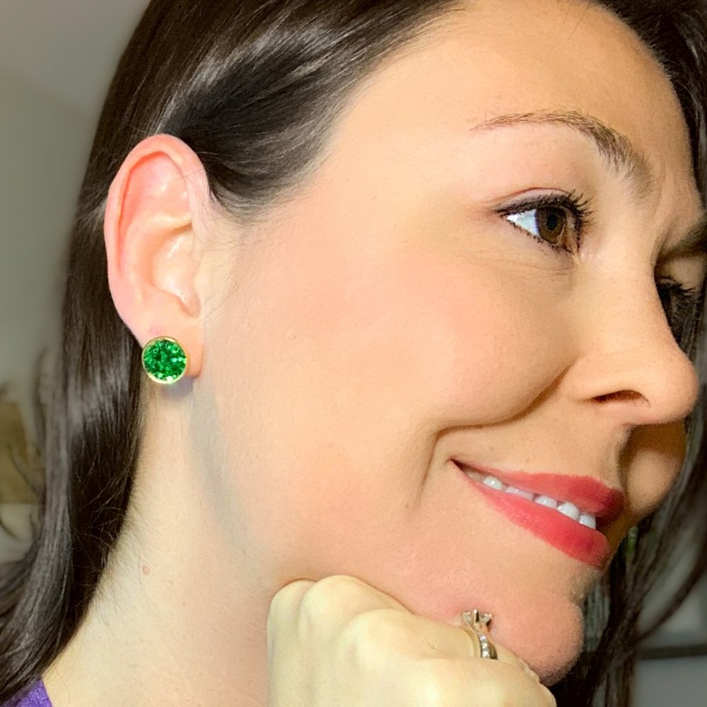 JEWELED ART Handcrafted | Neon Green Shamrock Earrings | Shamrock Collection🍀 - Picture 2 of 3